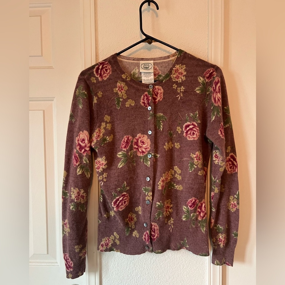 Vintage Laura Ashley Mauve Rose Floral Button-Front Cardigan